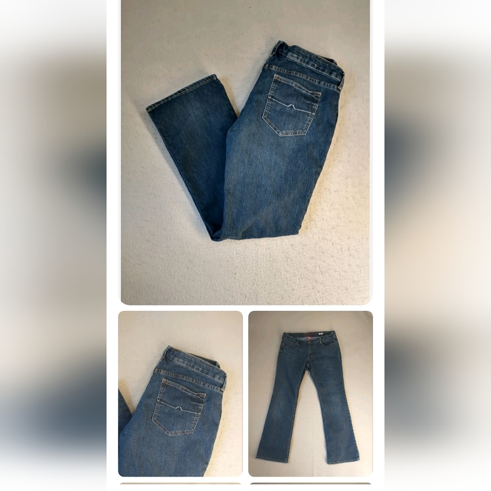 Arizona Womens Denim Jeans 13 Short Juniors Blue Boot Cut Low Rise Dark Wash